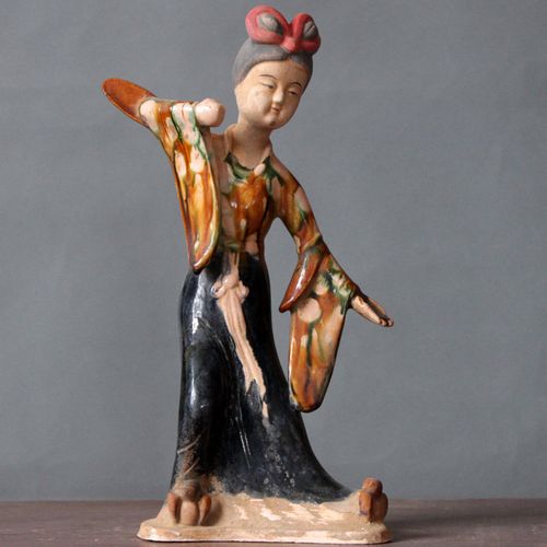 唐三彩陶瓷仕女摆件彩绘手工陶俑乐俑艺术品古玩收藏家居摆设软装