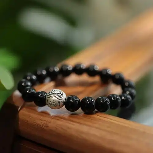 杨幂同款黑玛瑙手链搭配999足银珠子单圈手串男女闺蜜款生日礼物