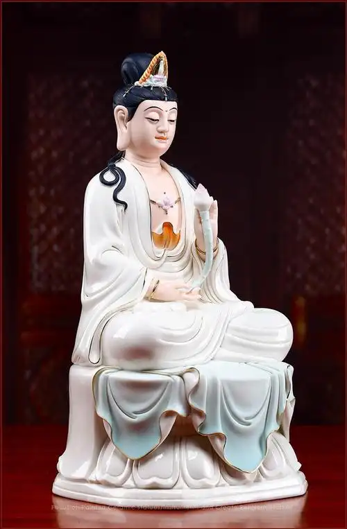 造趣(zao qu)陶瓷坐式大势至菩萨佛像坐莲彩绘供奉佛像佛堂寺庙西方