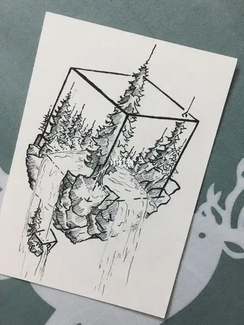 黑白林间风景简笔画教程