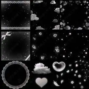 898发光爱心云朵羽毛圆形泡泡 免扣png透明水印底纹设计素材边框