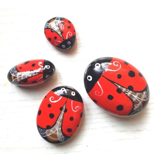 创意丙烯石头画摆件成品 七星瓢虫 可爱动物 创意儿童礼物 可定制