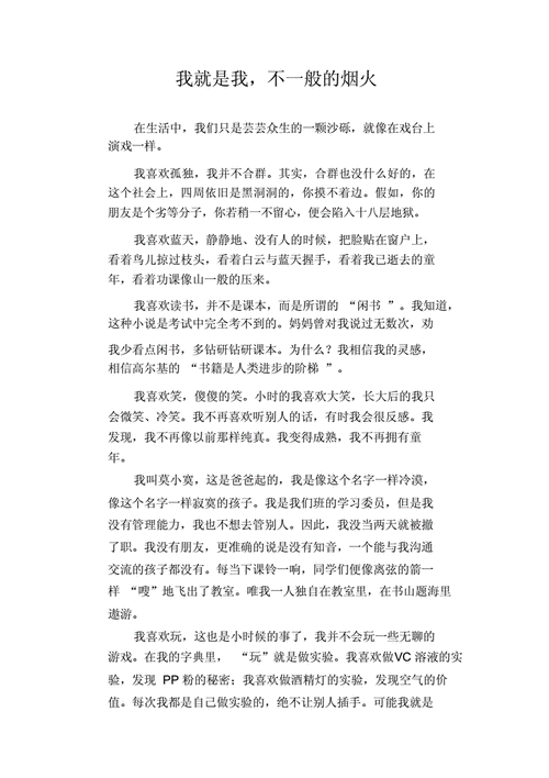 初中生优秀写人作文我就是我,不一般的烟火.docx 3页