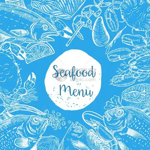 插画 背景素材 大闸蟹 海鲜菜单模板鱼虾牡蛎龙螃蟹海报横幅传单的