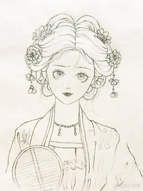 古风线稿练习/女生线稿/手绘 好喜欢画古风美人呀～ (左滑有绘画步骤