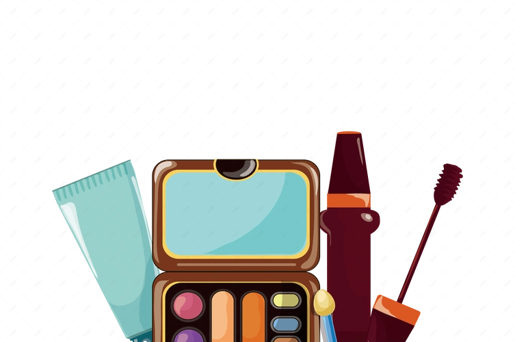 手绘卡通扁平化化妆品眼影睫毛膏粉底