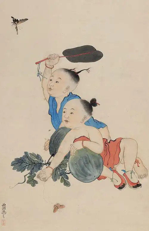 3292童趣立轴设色纸本