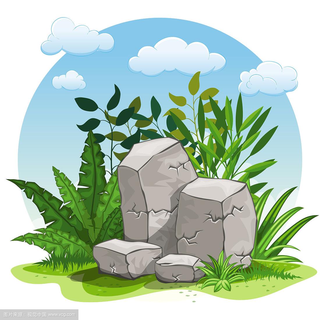 白色背景下的卡通石头